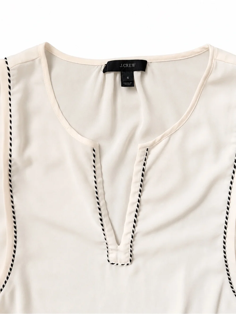 J.Crew Cream Black Trim Split Neck Blouse Size 6 - Picture 2 of 3